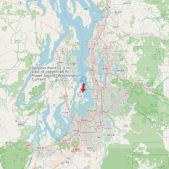 Map of Dolphin Point, 1.3 mi east of (depth 48 ft), Puget Sound, Washington Current Prediction Station