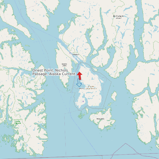 Map of Driest Point, Nichols Passage, Alaska Current Prediction Station