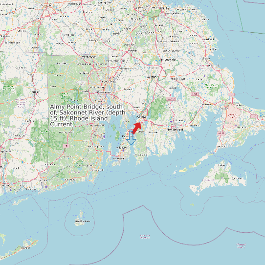 Map of Almy Point Bridge, south of, Sakonnet River (depth 15 ft), Rhode Island Current Prediction Station
