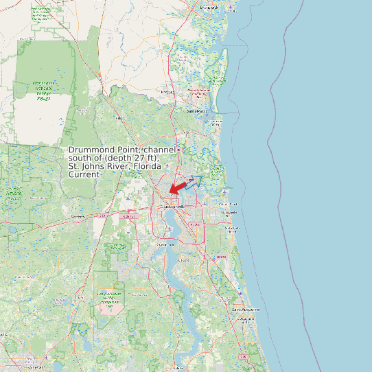 Drummond Point, channel south of (depth 27 ft), St. Johns River, Florida Current map