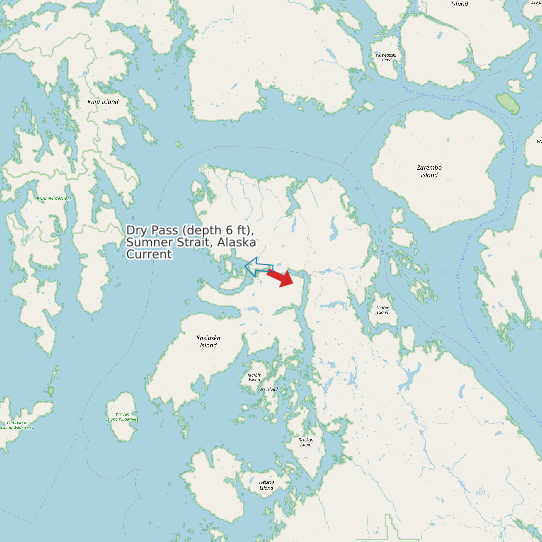 Dry Pass (depth 6 ft), Sumner Strait, Alaska Current map