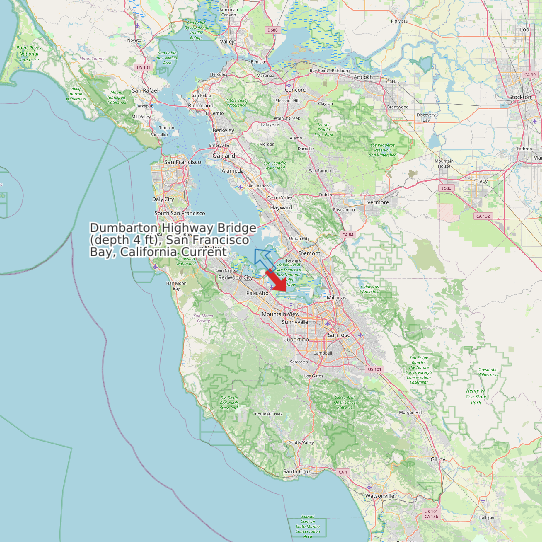 Map of Dumbarton Highway Bridge (depth 4 ft), San Francisco Bay, California Current Prediction Station