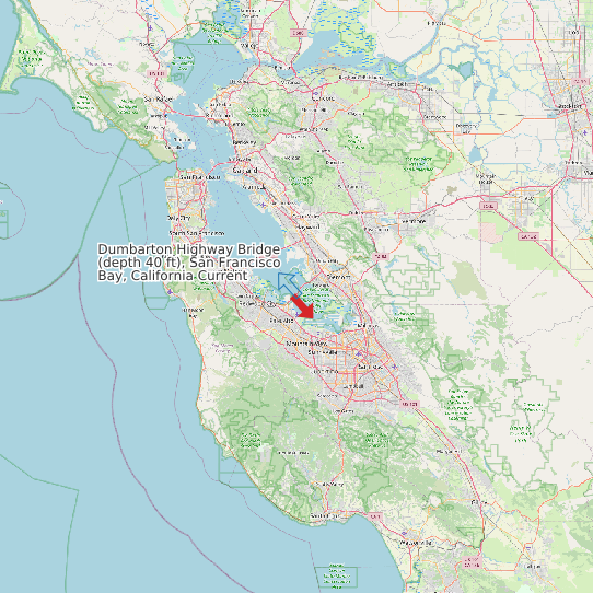 Map of Dumbarton Highway Bridge (depth 40 ft), San Francisco Bay, California Current Prediction Station
