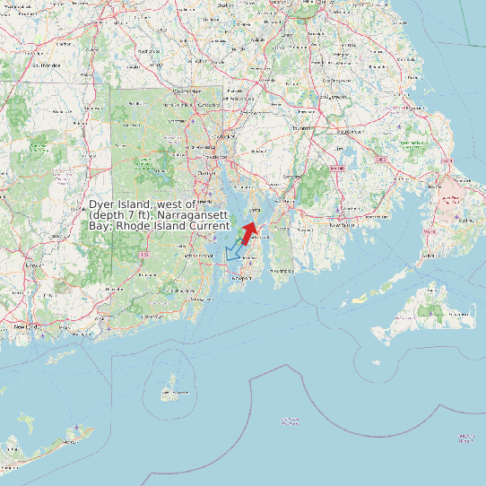 Map of Dyer Island, west of (depth 7 ft), Narragansett Bay, Rhode Island Current Prediction Station