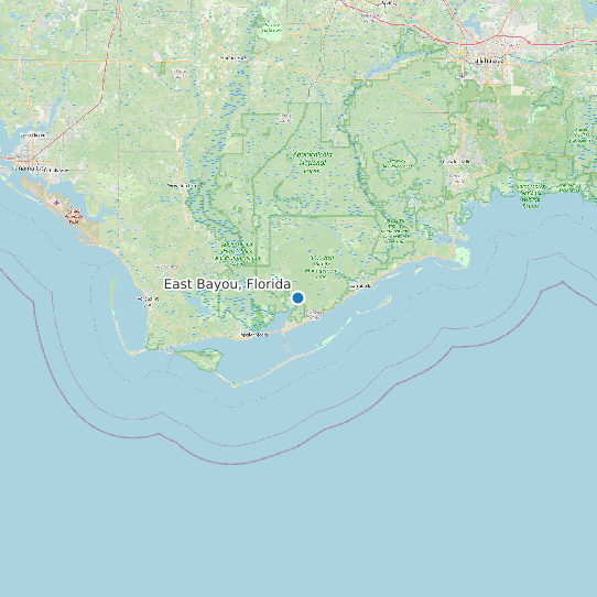 Map of East Bayou, Florida Tide Prediction Station