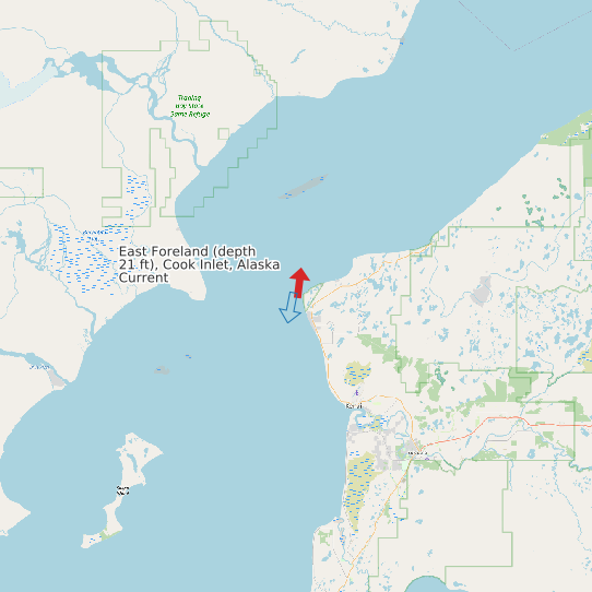 Map of East Foreland (depth 21 ft), Cook Inlet, Alaska Current Prediction Station