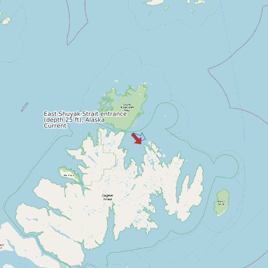 East Shuyak Strait entrance (depth 25 ft), Alaska Current map