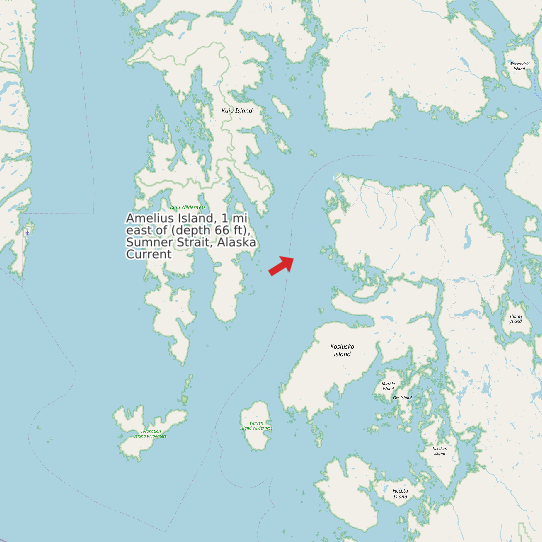 Amelius Island, 1 mi east of (depth 66 ft), Sumner Strait, Alaska Current map
