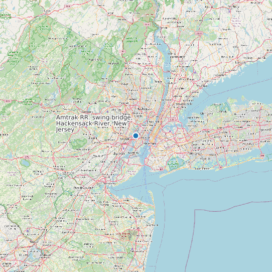 Amtrak RR. swing bridge, Hackensack River, New Jersey map