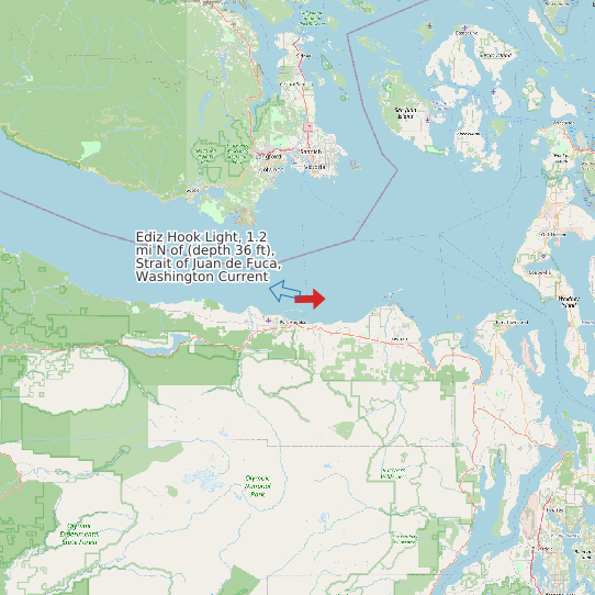 Map of Ediz Hook Light, 1.2 mi N of (depth 36 ft), Strait of Juan de Fuca, Washington Current Prediction Station
