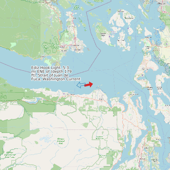 Map of Ediz Hook Light, 5.3 mi ENE of (depth 179 ft), Strait of Juan de Fuca, Washington Current Prediction Station