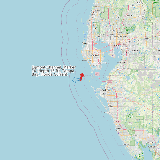 Map of Egmont Channel, Marker 10 (depth 15 ft), Tampa Bay, Florida Current Prediction Station