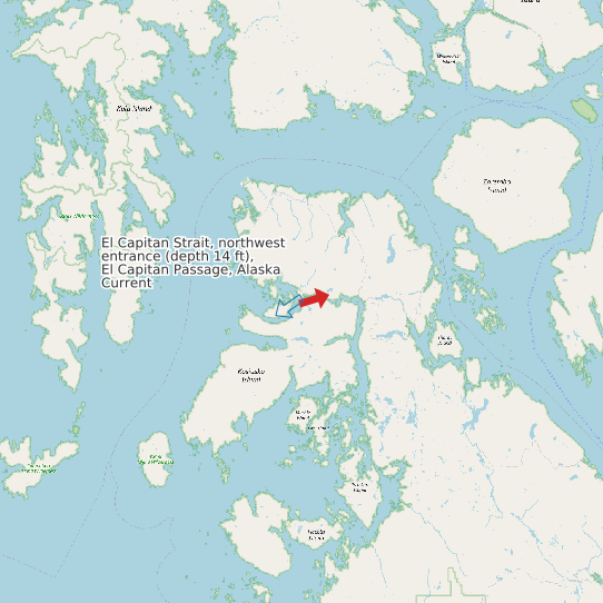 El Capitan Strait, northwest entrance (depth 14 ft), El Capitan Passage, Alaska Current map