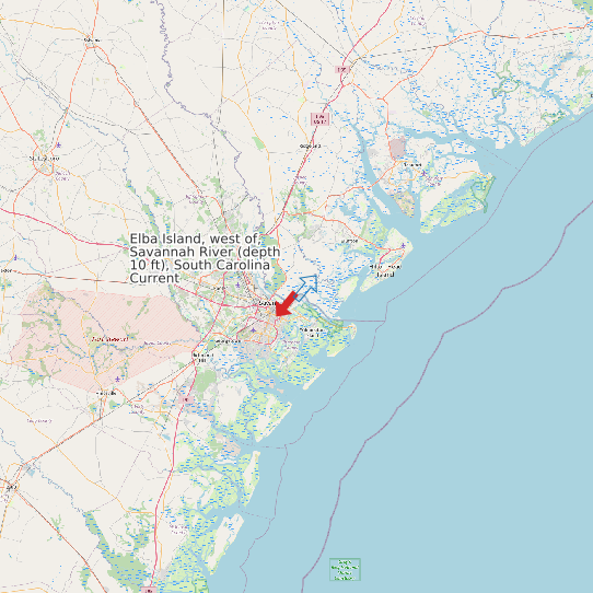 Elba Island, west of, Savannah River (depth 10 ft), South Carolina Current map