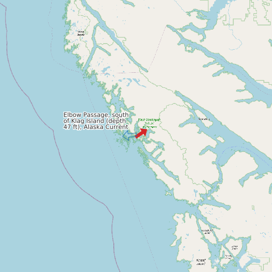 Elbow Passage, south of Klag Island (depth 47 ft), Alaska Current map