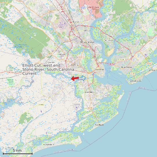 Map of Elliott Cut, west end, Stono River, South Carolina Current Prediction Station