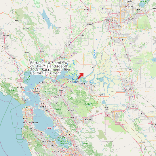 Map of Entrance, 0.7 nmi SW of Chain Island (depth 22 ft), Sacramento River, California Current Prediction Station