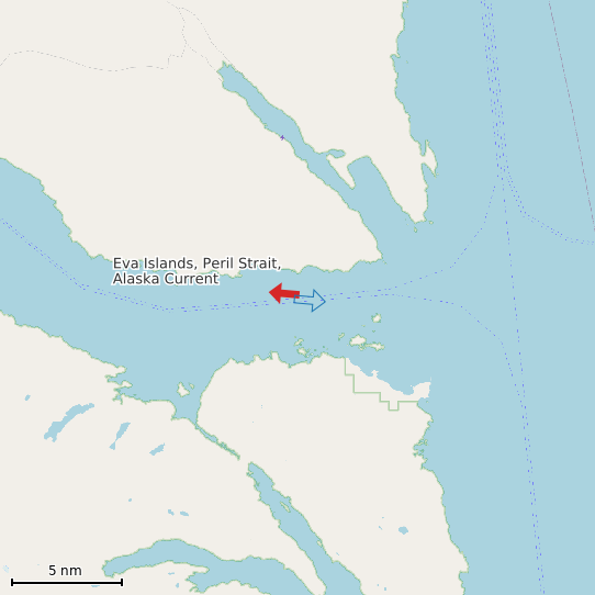 Map of Eva Islands, Peril Strait, Alaska Current Prediction Station