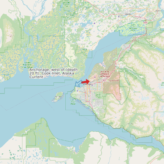 Map of Anchorage, west of (depth 20 ft), Cook Inlet, Alaska Current Prediction Station