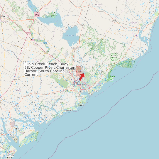 Map of Filbin Creek Reach, Buoy 58, Cooper River, Charleston Harbor, South Carolina Current Prediction Station