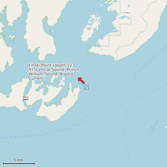 Map of Finski Point (depth 223 ft), Central Sound, Prince William Sound, Alaska Current Prediction Station