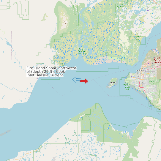 Map of Fire Island Shoal, northwest of (depth 22 ft), Cook Inlet, Alaska Current Prediction Station