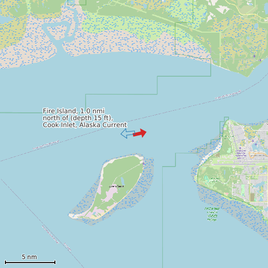 Map of Fire Island, 1.0 nmi north of (depth 15 ft), Cook Inlet, Alaska Current Prediction Station