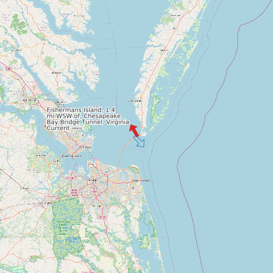 Map of Fishermans Island, 1.4 mi WSW of, Chesapeake Bay Bridge Tunnel, Virginia Current Prediction Station