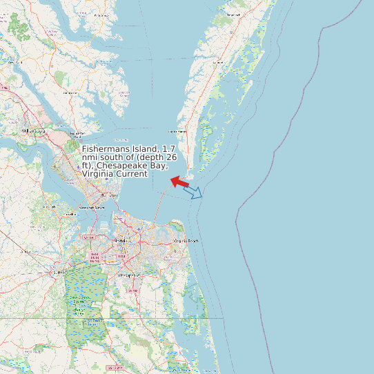 Map of Fishermans Island, 1.7 nmi south of (depth 26 ft), Chesapeake Bay, Virginia Current Prediction Station