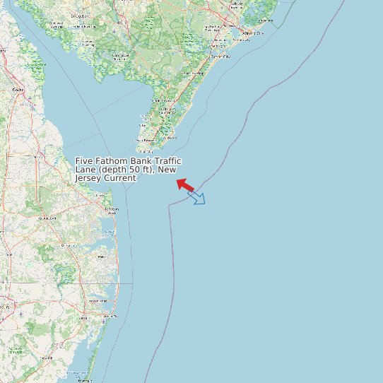 Map of Five Fathom Bank Traffic Lane (depth 50 ft), New Jersey Current Prediction Station
