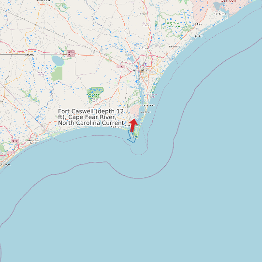 Fort Caswell (depth 12 ft), Cape Fear River, North Carolina Current map