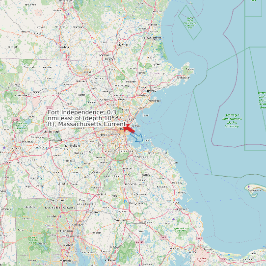 Map of Fort Independence, 0.3 nmi east of (depth 10 ft), Massachusetts Current Prediction Station