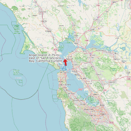 Map of Angel Island, 0.75 mi east of, San Francisco Bay, California Current Prediction Station