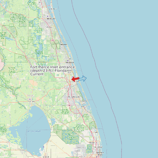 Fort Pierce Inlet entrance (depth 23 ft), Florida Current map