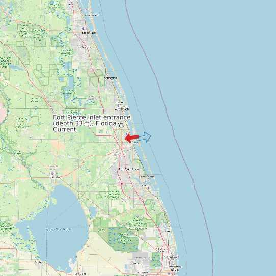 Map of Fort Pierce Inlet entrance (depth 33 ft), Florida Current Prediction Station