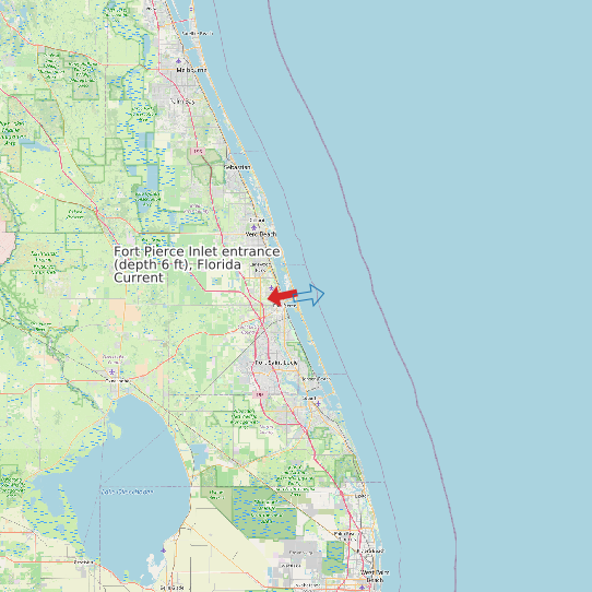Map of Fort Pierce Inlet entrance (depth 6 ft), Florida Current Prediction Station