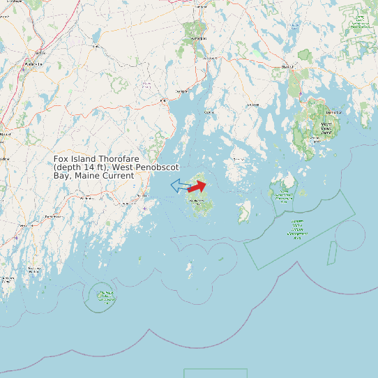 Map of Fox Island Thorofare (depth 14 ft), West Penobscot Bay, Maine Current Prediction Station