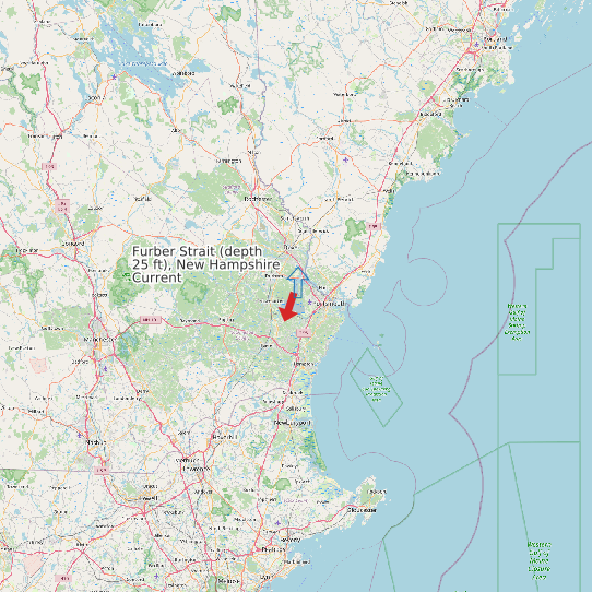 Map of Furber Strait (depth 25 ft), New Hampshire Current Prediction Station