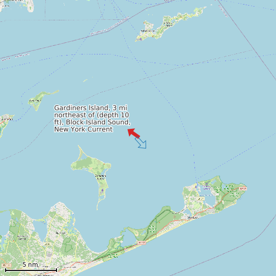 Map of Gardiners Island, 3 mi northeast of (depth 10 ft), Block Island Sound, New York Current Prediction Station