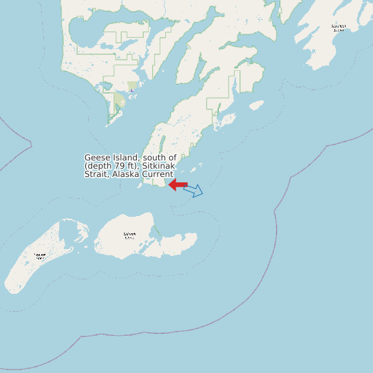 Map of Geese Island, south of (depth 79 ft), Sitkinak Strait, Alaska Current Prediction Station