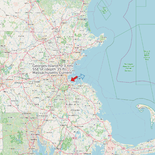 Map of Georges Island, 0.3 nmi SSE of (depth 35 ft), Massachusetts Current Prediction Station