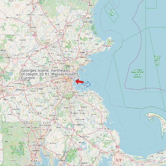 Map of Georges Island, northeast of (depth 10 ft), Massachusetts Current Prediction Station