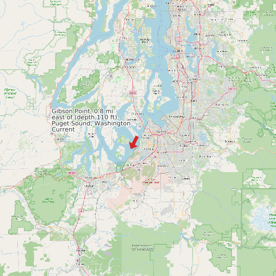 Map of Gibson Point, 0.8 mi east of (depth 110 ft), Puget Sound, Washington Current Prediction Station