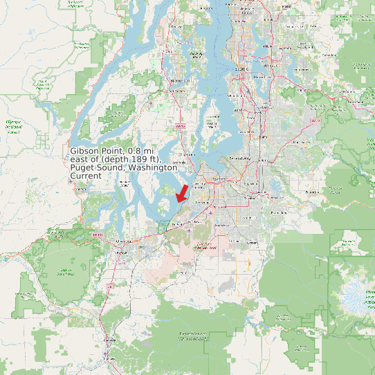 Map of Gibson Point, 0.8 mi east of (depth 189 ft), Puget Sound, Washington Current Prediction Station