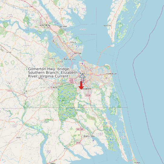 Map of Gilmerton Hwy. bridge, Southern Branch, Elizabeth River, Virginia Current Prediction Station