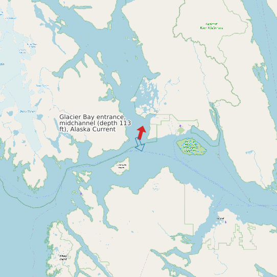Map of Glacier Bay entrance, midchannel (depth 113 ft), Alaska Current Prediction Station