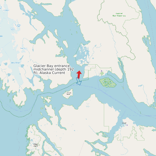 Glacier Bay entrance, midchannel (depth 192 ft), Alaska Current map