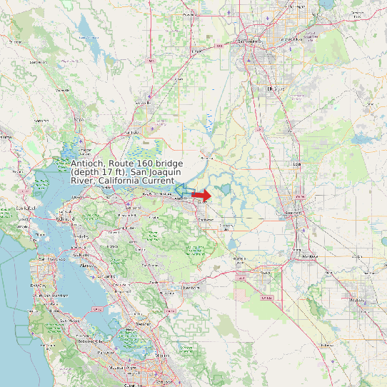 Map of Antioch, Route 160 bridge (depth 17 ft), San Joaquin River, California Current Prediction Station