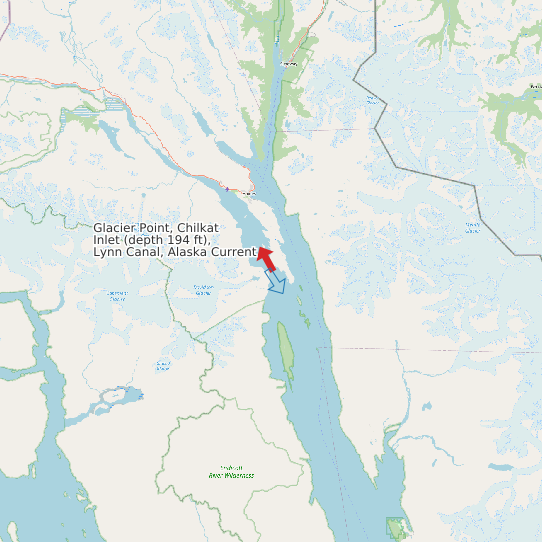 Glacier Point, Chilkat Inlet (depth 194 ft), Lynn Canal, Alaska Current map