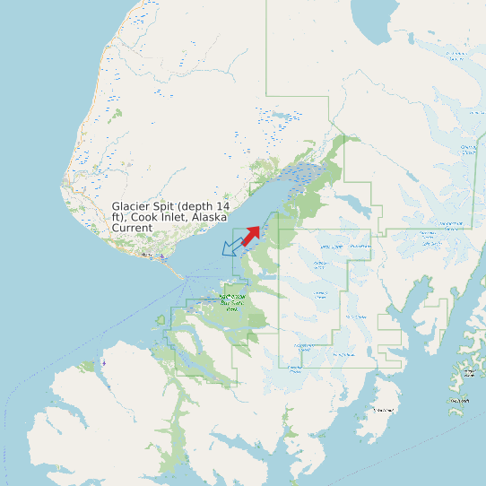 Map of Glacier Spit (depth 14 ft), Cook Inlet, Alaska Current Prediction Station